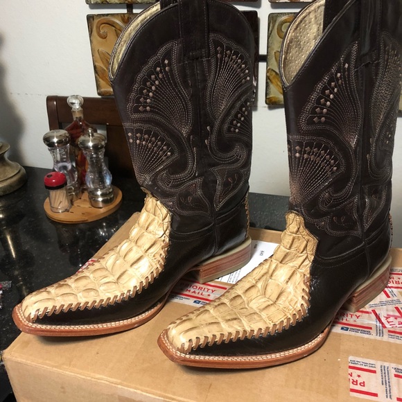 Other - Chocolate and Tan Crocodile Cowboy Boots